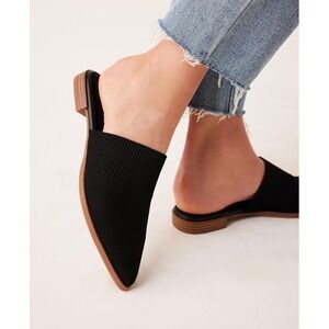 Steven New York Women Black Knit Pointed Toe Mules Low Stacked Heel Flats Size 7